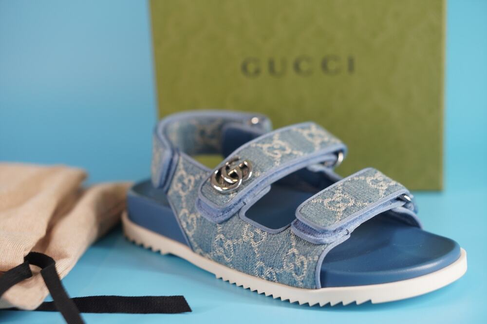 Gucci Moritz GG Open Toe Logo Dad Sandals SZ 36 NIB Denim $720